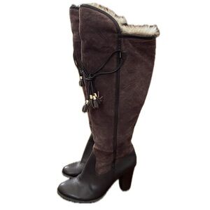Pilar Abril Faux Vegan Leather and Fur Heeled Boots